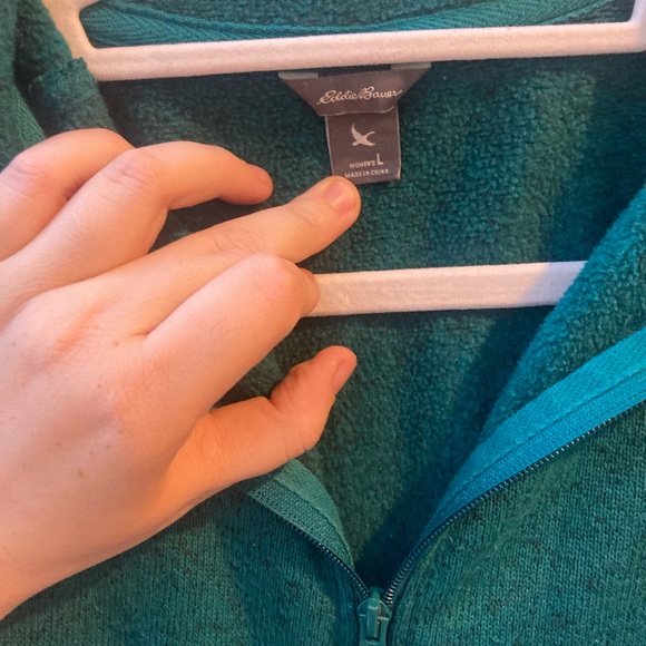 Eddie Bauer Teal/green Full Zip Fleece Jacket With 2 Pockets Stretchy Size Large - Picture 6 of 9